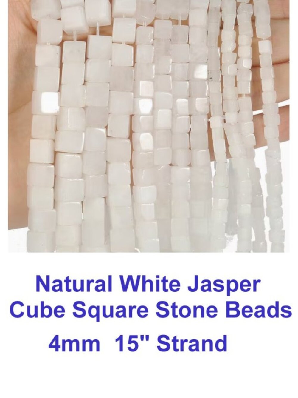 Natural White Jasper Cube Square Stone Beads  15" Strand  4mm